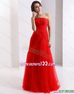 New Style Strapless Floor Length Ruching Dama Dress in Red