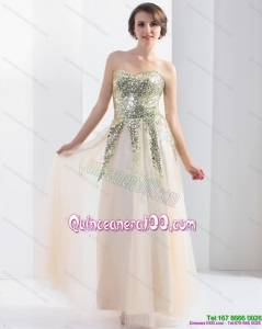 New Style 2015 Sweetheart Floor Length Dama Dress with Sequins