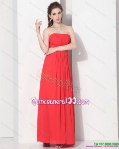 2015 New Style Strapless Empire Coral Red Dama Dress with Ruching