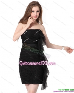 New Style 2015 Strapless Ruching Mini Length Dama Dress in Black