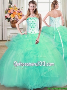 Gorgeous Strapless Beaded Turquoise Quinceanera Dress with Appliques and Ruffles
