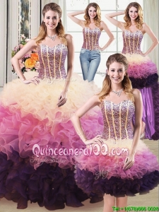 Beautiful Puffy Sweetheart Multi Color Detachable Quinceanera Dress with Beading and Ruffles