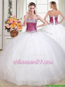 Discount Really Puffy Beaded Bodice White Quinceanera Dress in Tulle