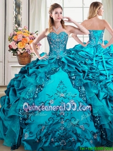 Exclusive Taffeta and Sequined Beaded and Bubble Quinceanera Dress in Teal