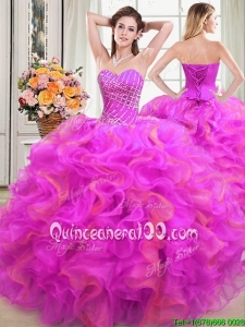 Fashionable Puffy Sweetheart Organza Two Tone Quinceanera Dress with Beading and Ruffles