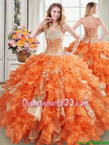 Puffy Visible Boning Sweetheart Ruffled Quinceanera Dress in Organza and Sequins