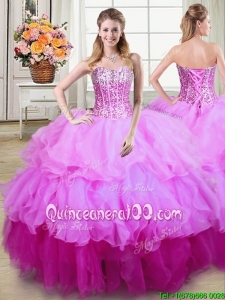 Sweet Puffy Organza Gradient Color Quinceanera Dress with Sequins and Ruffles
