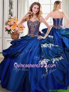 Cheap Sweetheart Applique and Beaded Royal Blue Quinceanera Dress in Taffeta