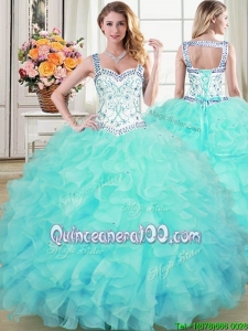 Classical Straps Organza Quinceanera Dres with Ruffles and Beading