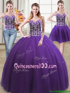 Two For One Beaded Bodice and Sequins Tulle Detachable Quinceanera Dress in Purple