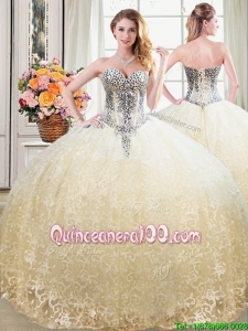 Top Seller Puffy Skirt Beaded Bodice Laced Quinceanera Dress in Champagne