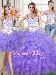 Three for One Straps Organza Ruffled and Beaded Lavender Detachable Quinceanera Dress