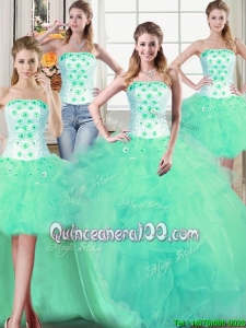 Three for One Strapless Beaded and Ruffles Detachable Quinceanera Dress in Tulle