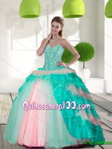 2015 Elegant Beading and Ruffled Layers Quinceanera Gowns in Multi Color