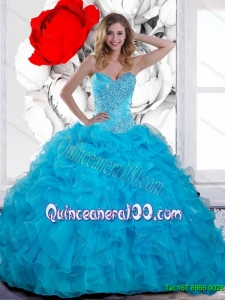 2015 Pretty Beading and Ruffles Sweetheart Quinceanera Dresses in Teal