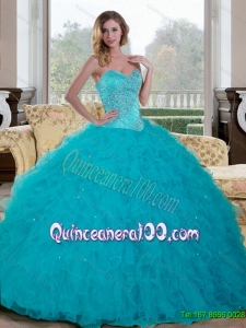 Luxurious Beading and Ruffles Sweetheart 2015 Quinceanera Dresses in Teal