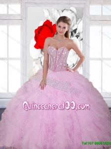 Pretty Beading and Ruffles Sweetheart 2015 Quinceanera Dresses in Baby Pink