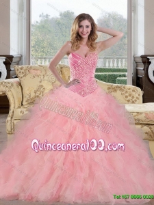 2015 Romantic Baby Pink New Arrival Quinceanera Dresses with Beading and Ruffles