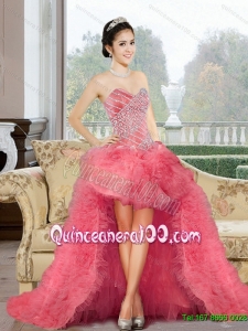 Discount Appliques and Ruffles Dama Dress in Watermelon
