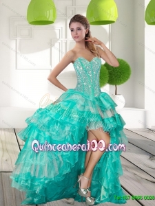 Fashionable Beading and Ruffled Layers High Low Dama Dresses for 2015