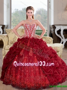 Unique Sweetheart Beading and Pick Ups 2015 Quinceanera Dresses in Wine Red