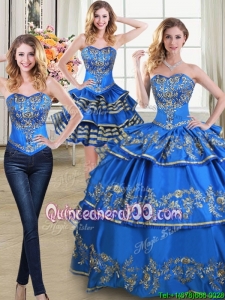 Beautiful Puffy Blue Detachable Quinceanera Dress with Embroidery and Ruffled Layers
