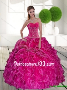 2015 Comfortable Hot Pink Quinceanera Gown with Ruffles and Appliques