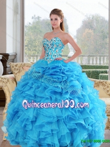 2015 Pretty Sweetheart Baby Blue 15 Quinceanera Dresses with Beading and Ruffles