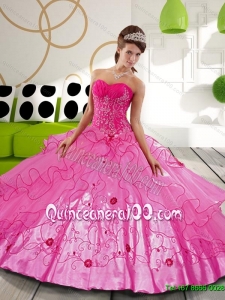 2015 Sturning Hot Pink Elegant Quinceanera Dresses with Appliques