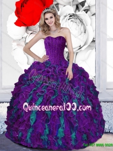 2015 Unique Beading and Ruffles Sweetheart Multi Color Quinceanera Dresses