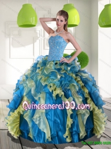 Beautiful Multi Color Quinceanera Dress with Beading and Ruffles for 2015