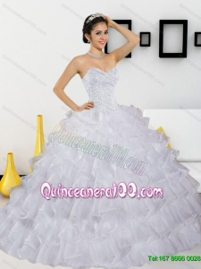 Discount Beading and Ruffled Layers White Quinceanera Dresses for 2015