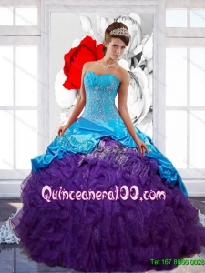 Free and Easy Sweetheart Ruffles Elegant Quinceanera Dresses with Appliques and Pick Ups
