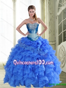 Gorgeous Beading and Ruffles Strapless Blue Quinceanera Dresses for 2015 Spring