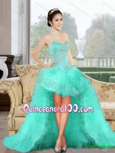 Luxurious 2015 High Low Dama Dress with Appliques and Ruffles