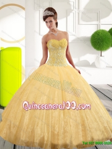 Luxurious Sweetheart Appliques Gold Quinceanera Dresses for 2015 Spring