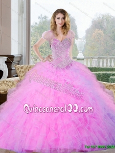 2015 Sophisticated Beading and Ruffles Sweetheart Quinceanera Gown