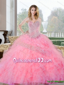 Colorful Beading and Ruffles Sweetheart Quinceanera Gown for 2015