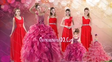 Ruffles One Shoulder Sweet 16 Dress and Red Long Beading Prom Dresses and Ball Gown Straps Beading Little Girl Dress