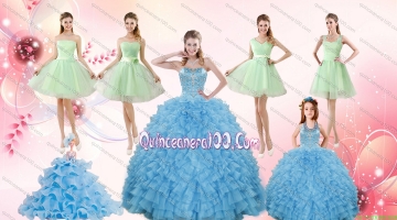 Ruffles and Beading Ball Gown Quinceanera Dress and Sash Short Apple Green Dama Dresses and Halter Top Little Girl Dress