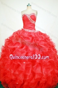 Gorgeous Red Ball Gown Sweetheart Organza Ruffles and Beading Quinceanera Dress