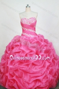 Romantic Rose Pink Ball Gown Sweetheart Organza Beading and Pick-ups Quinceanera dress