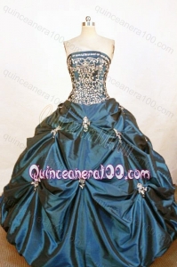 Affordable Navy blue Ball Gown Strapless Pick-ups And Appliques Quinceanera Dresses