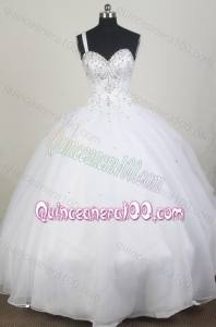 Ball Gown One Shoulder White Tulle Quinceaneara Dress