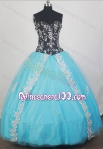 Beadings and Appliques Baby Blue Sweetheart Tulle Quinceanera Dress
