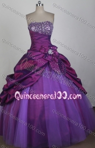 Classical Ball Gown Strapless Beading And Pick-ups Quinceanera Dress in Purple