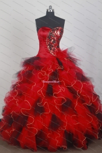 Exclusive Red Ball Gown Appliques Beading Sweetheart Neck Quinceanera Dresses