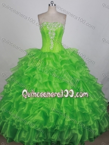 Luxurious Spring Green Ball Gown Strapless Embroidery Quinceanera Dresses