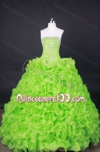 Popular Ball Gown Strapless Orangza Spring Green Beading and Ruffles Quinceanera Dresses