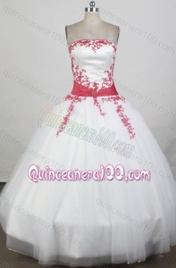 Strapless Ball Gown Appliques and Beadings White Tulle Quinceanera Dresses